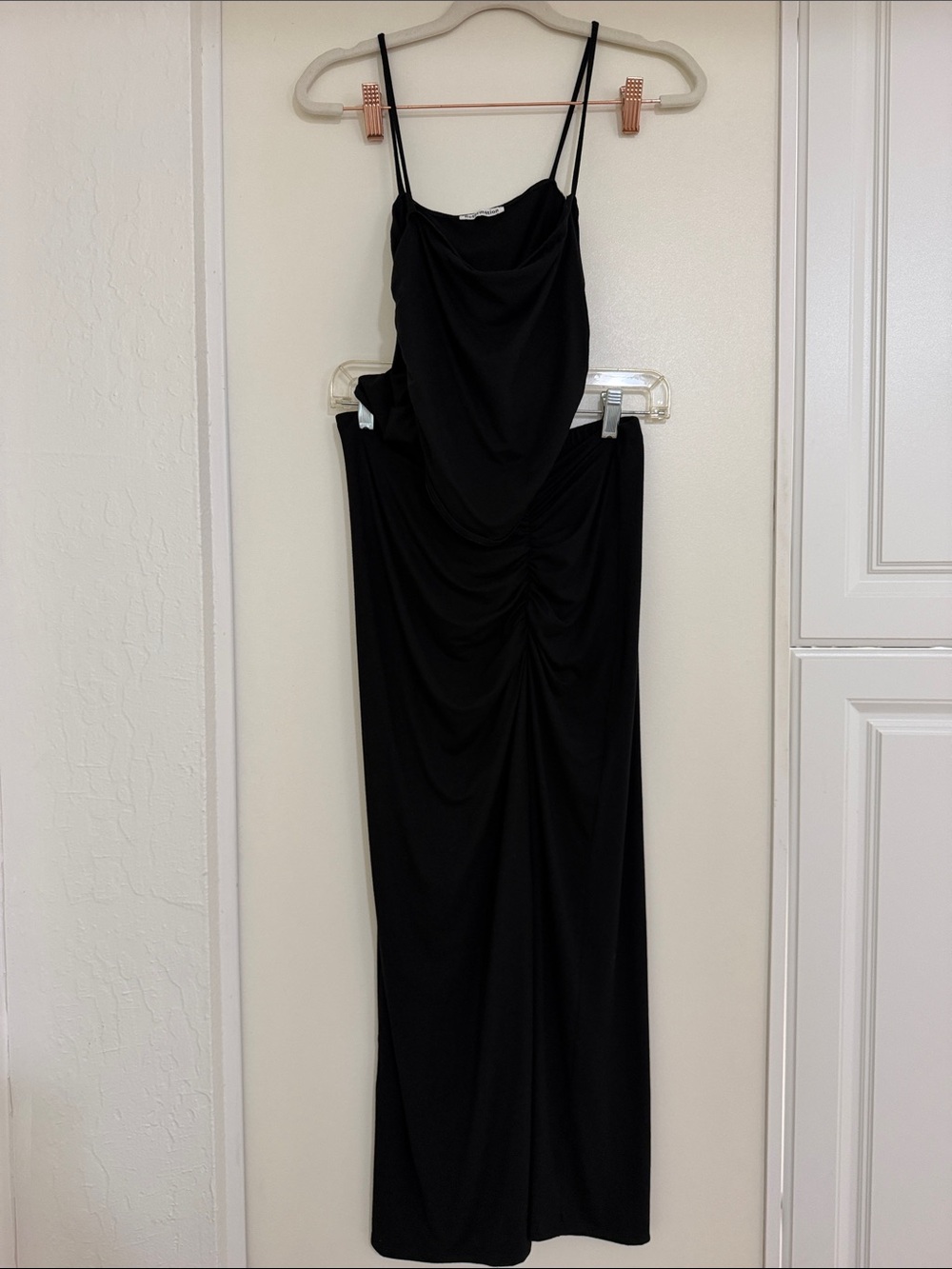 Reformation set Black Draped Maxi with High Slit and matching Ruched Tank | S